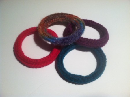 bangles arrayed on white surface