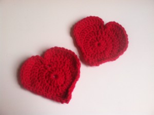 Cup of Love Heart Coasters - red crochet coasters