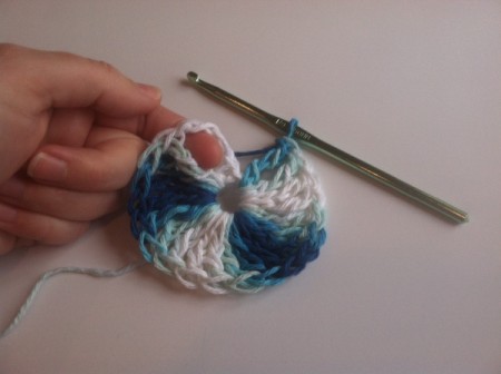 working treble crochet stitches in ring
