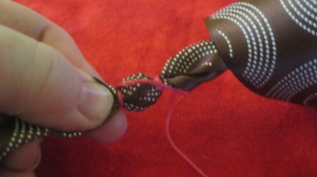 wrapping closed end of ribbon