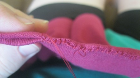 closeup of hand sewn opening