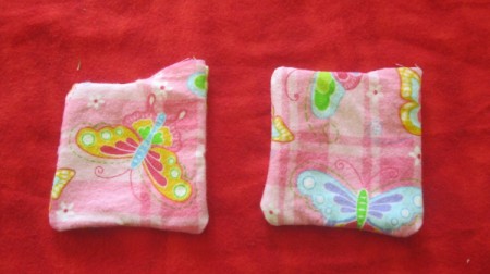 turned squares of fabric ready to fill