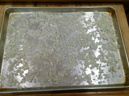 Easy Cookie Sheet Sliders - onion on cookie sheet