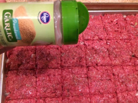 Easy Cookie Sheet Sliders - add garlic powder