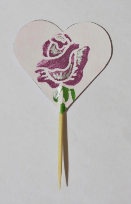 heart rose cupcake topper on toothpick