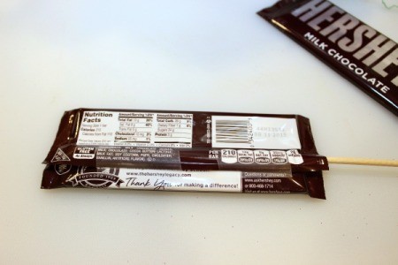 attach chocolate to skewers