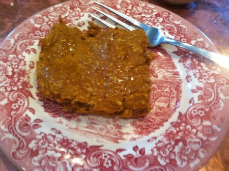 A plate with a pumpkin breakfast bar.