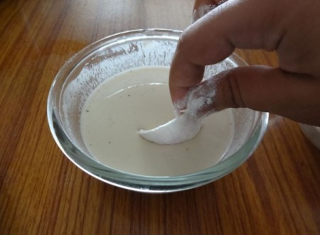 Beer Battered Onion Rings
 Recipe - Rings dipped in batter.
