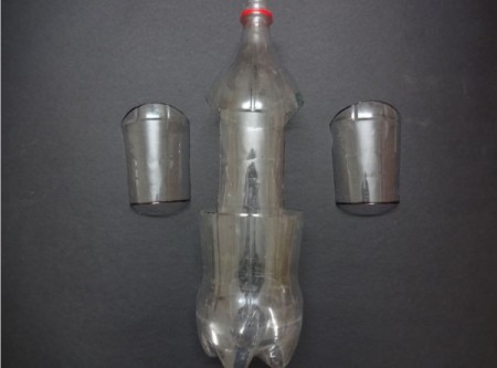 A hanging bottle planter