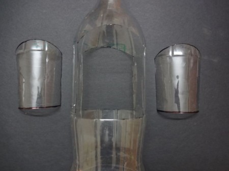 A hanging bottle planter