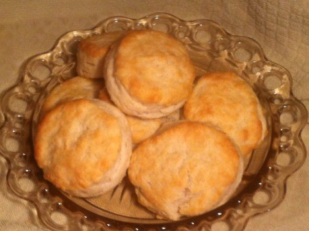 amber glass plate with large buttermilk biscuits