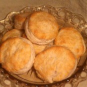 amber glass plate with large buttermilk biscuits