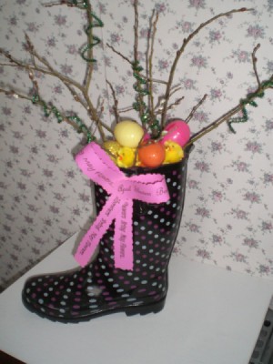 A boot decorated for spring.