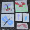 A collection of footprint painted stepping stones.