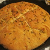 Bread cooked in a cast iron skillet.