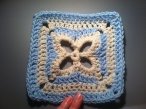 blue and white crochet square