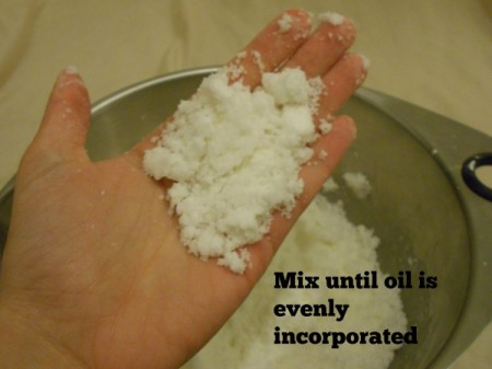 Pampering Lemon Peppermint Bath Bombs mixing the ingredients together.