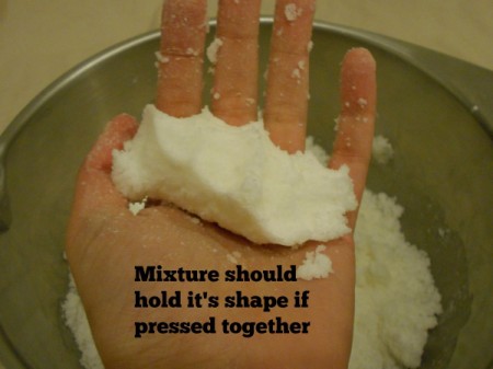 Pampering Lemon Peppermint Bath Bombs - press together the ingredients