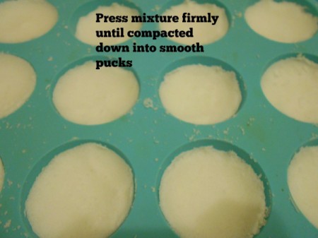 Pampering Lemon Peppermint Bath Bombs - smoothing out the ingredients in molds