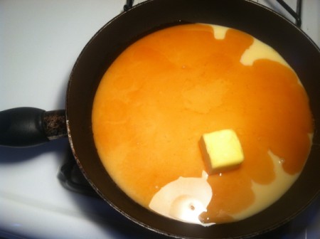 Creamy Vanilla Pancake Syrup - syrup being prepared in a pan