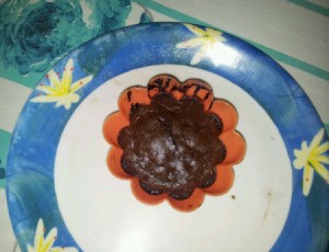lava cake in orange cup on plate