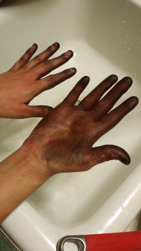 brown hair dye on hands