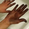 brown hair dye on hands