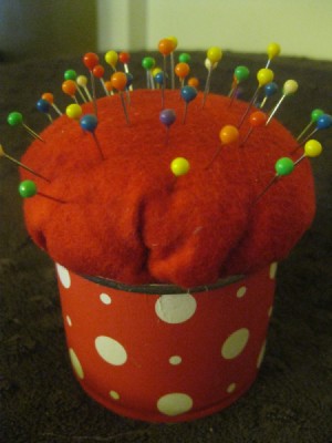 finished pin cushion with pins