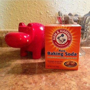 box of baking soda on kitchen countertop