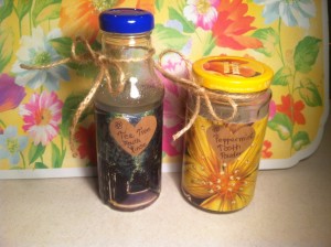 finished products in decorated bottles