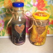 finished products in decorated bottles