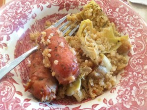 A pilaf dish of quinoa and sausage.