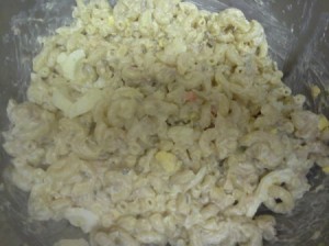 A homemade tuna macaroni salad.