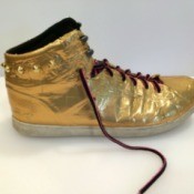 Decorating Shoes With Duct Tape - athletic shoes covered in gold duct tape