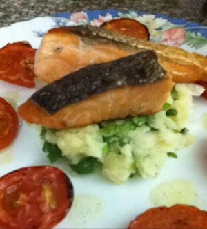 Salmon Filet with Crab and Potato Salad