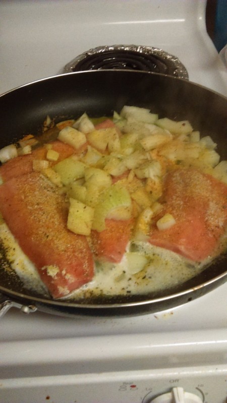 Pan Steamed Salmon and Onions