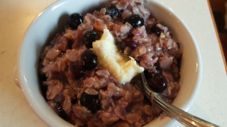 A bowl of Berries and Nuts oatmeal.