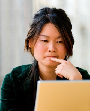 woman using computer