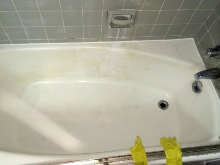 Tub in process of being cleaned.