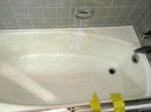 Tub in process of being cleaned.