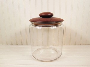 glass cookie jar with wood lid