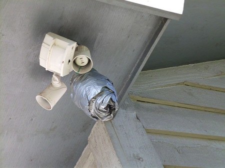 Duct Tape Wasp Nest Decoy -
 looking up at decoy nest