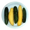 plate with yellow squash and cucumbers