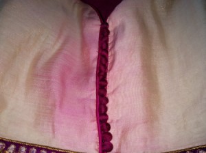 Closeup of dye bleed damage on a dress.