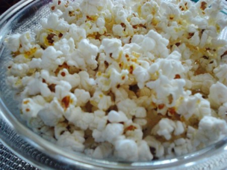 A bowl of popcorn.