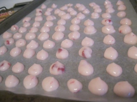 drops of yogurt on tray