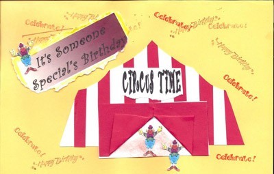 A homemade circus birthday card.