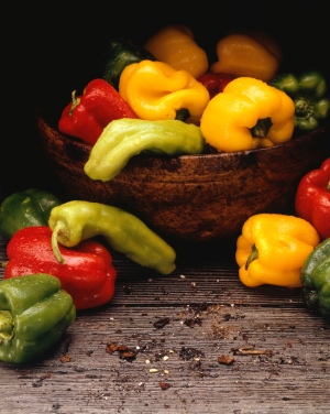 bowl of colorful peppers