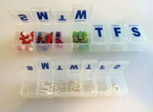 Pill Organizer for Beads and Findings - two daily pill organizers with beads and findings sorted into the separate containers