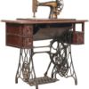 antique machine in cast iron and wood cabinet